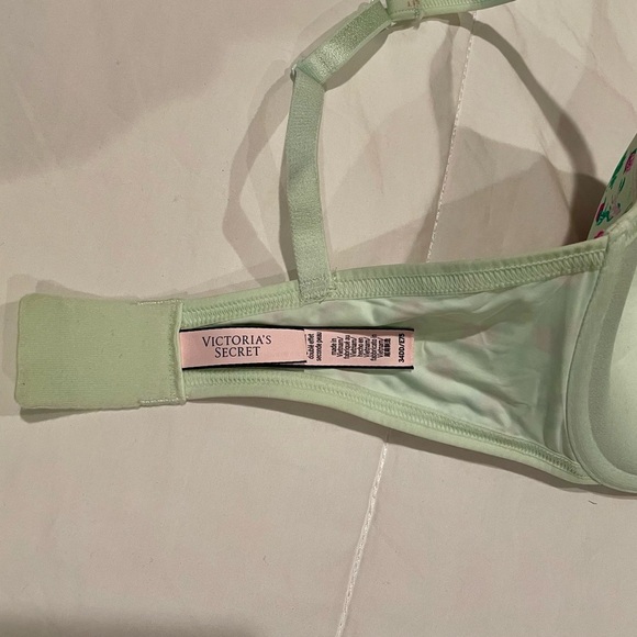 Victorias Secret 34 DD Bra Mint Green Floral Print T Shirt Lightly Lined Demi - Picture 3 of 9